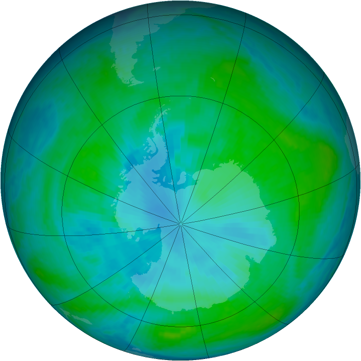 Antarctic ozone map for 20 January 2001